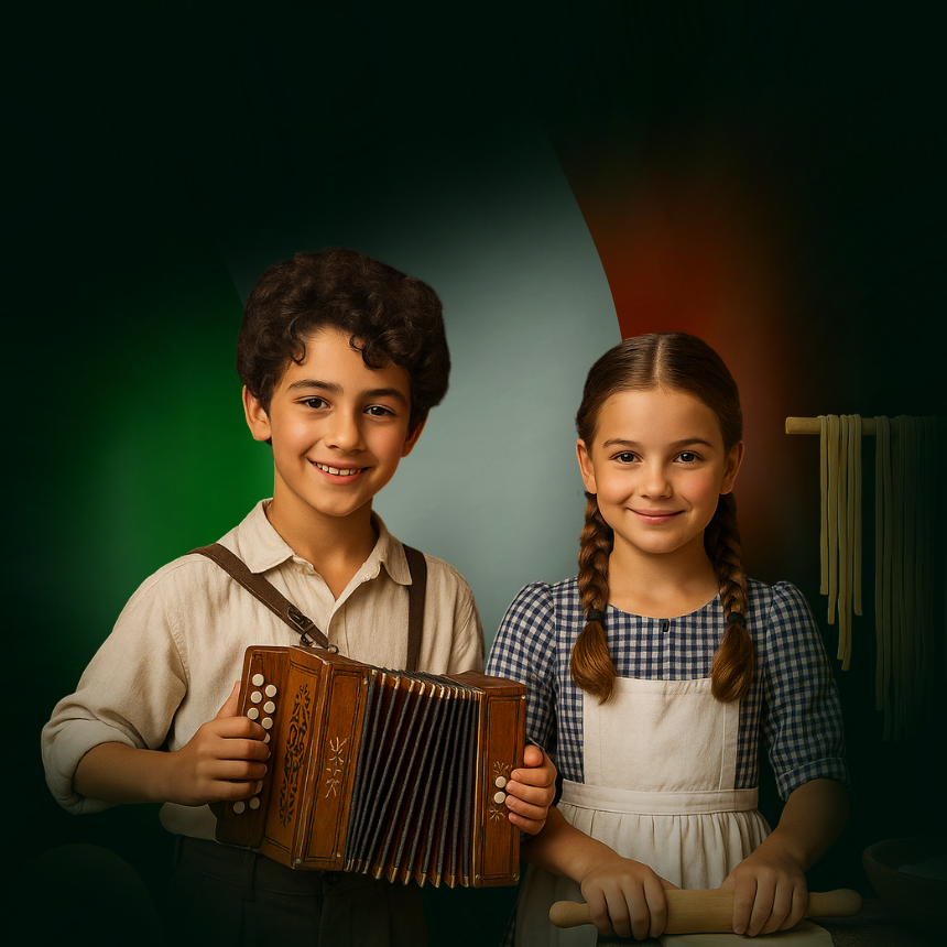 Passaporte italiano sobre mesa de madeira